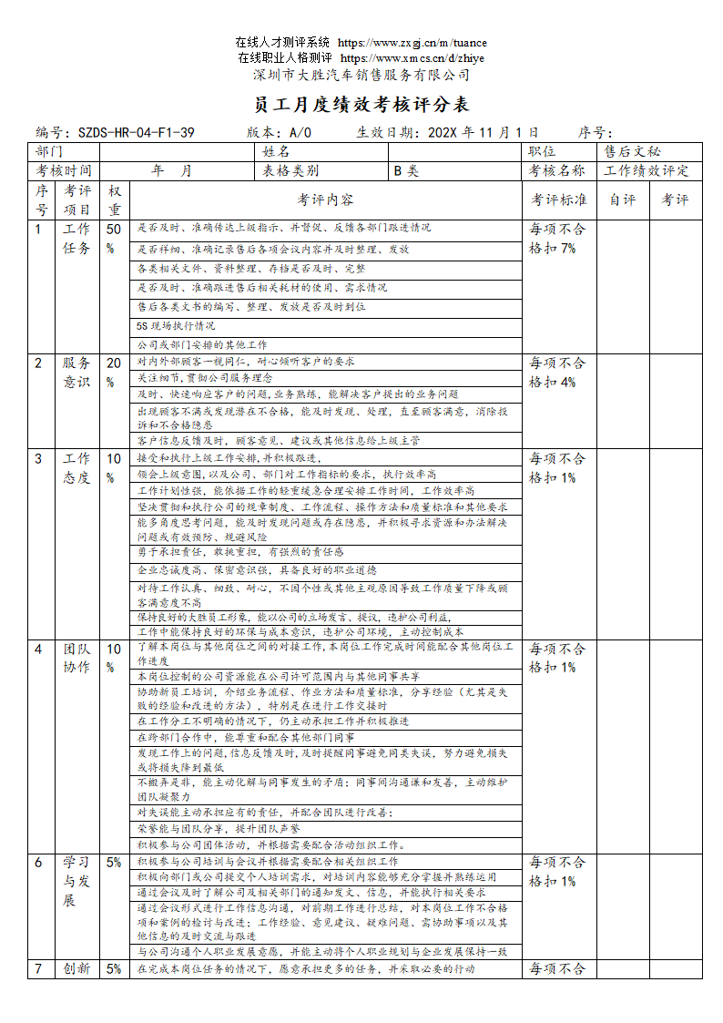 汽车销售服务公司绩效考核管理规定第60页