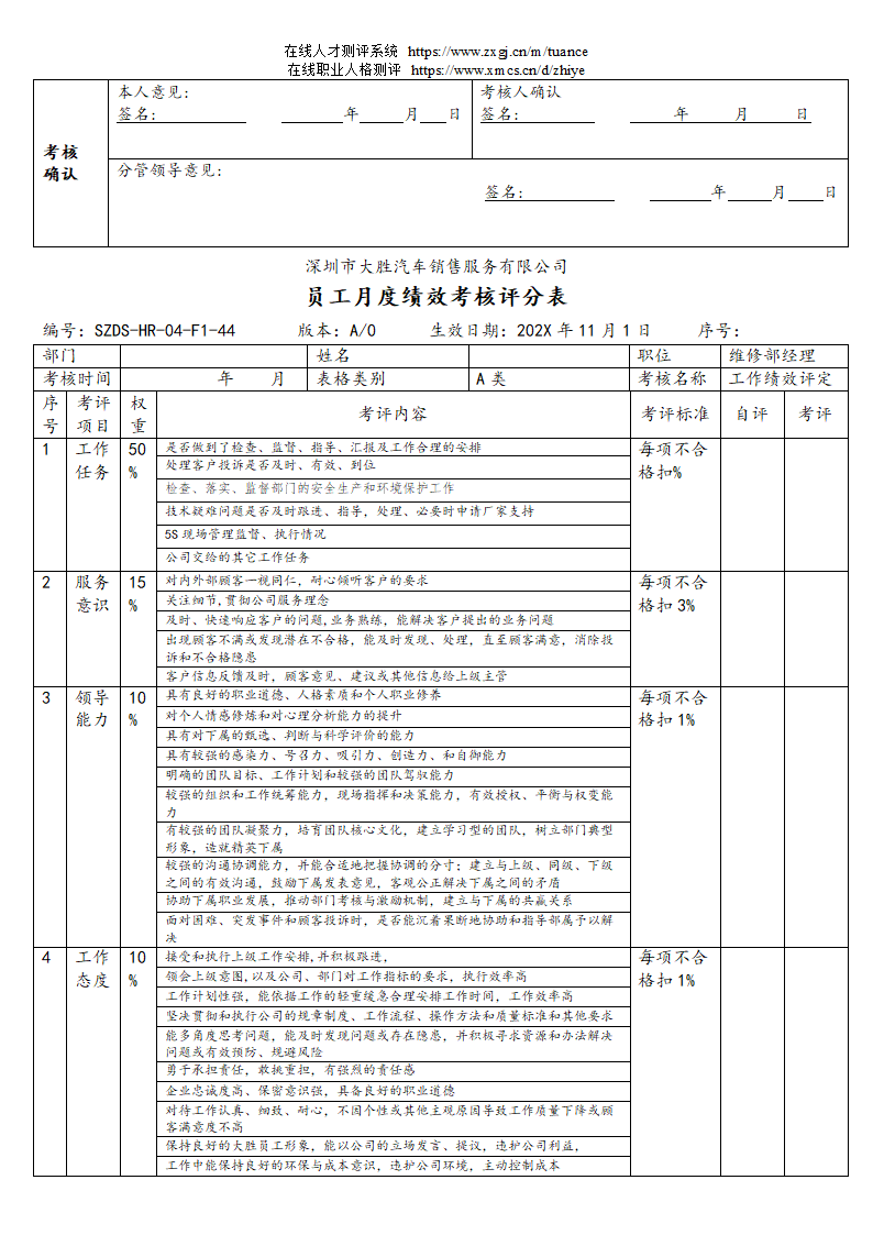 汽车销售服务公司绩效考核管理规定第67页