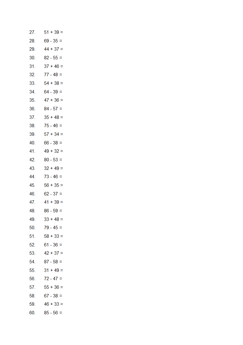 100道100以内的加减法口算题第2页