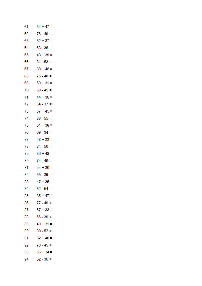 100道100以内的加减法口算题第3页