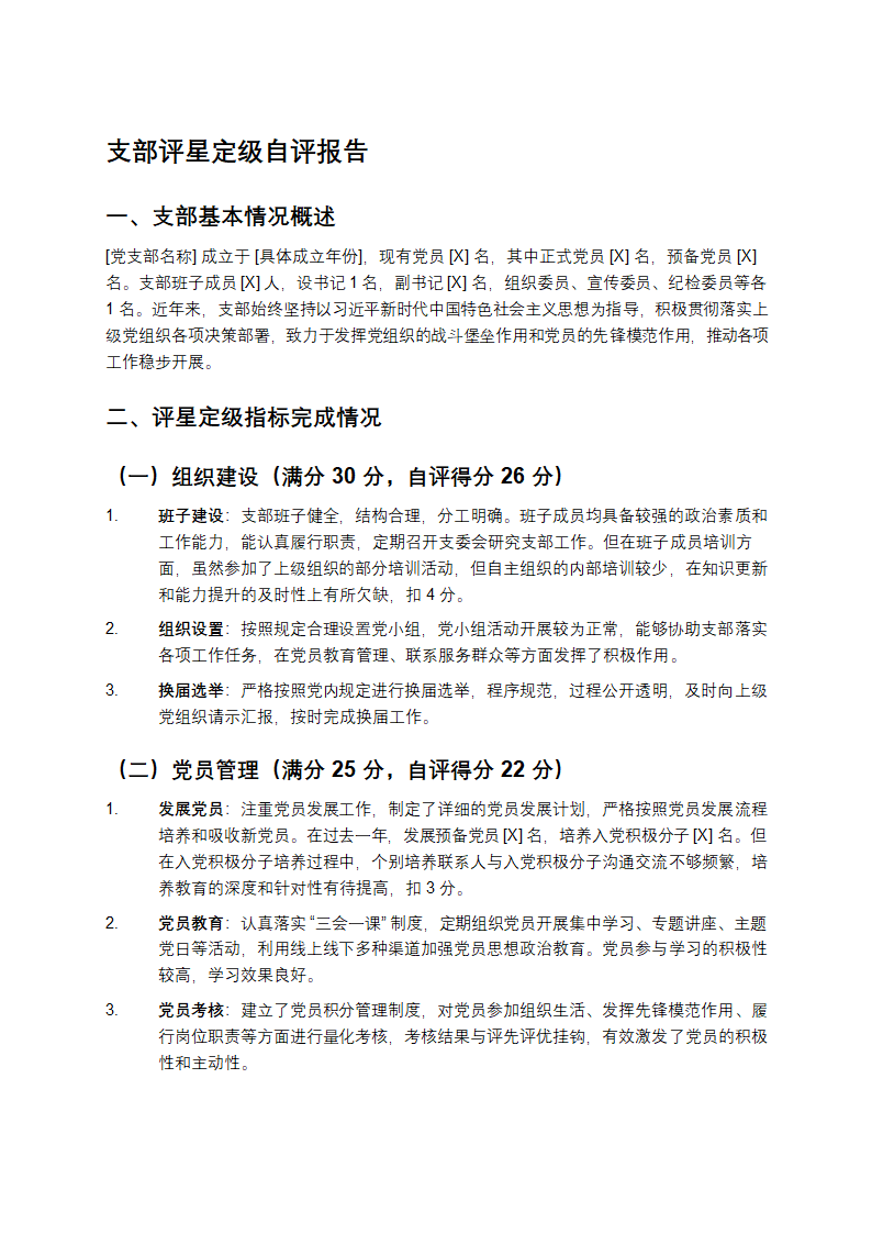 支部评星定级自评报告第1页