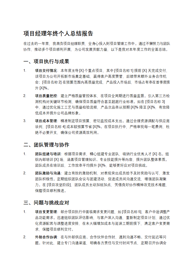 项目经理年终个人总结