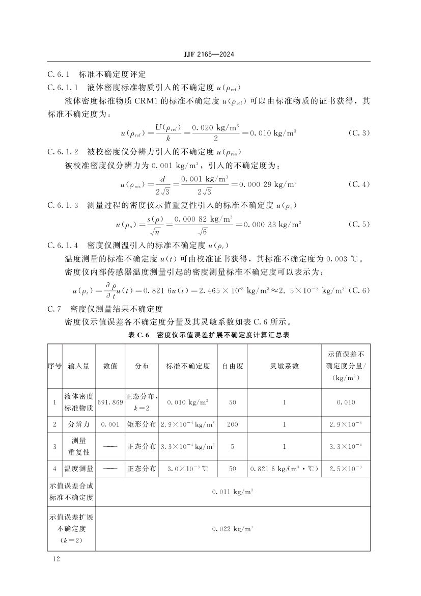 实验室振动式液体密度仪校准规范JJF2165-2024第17页