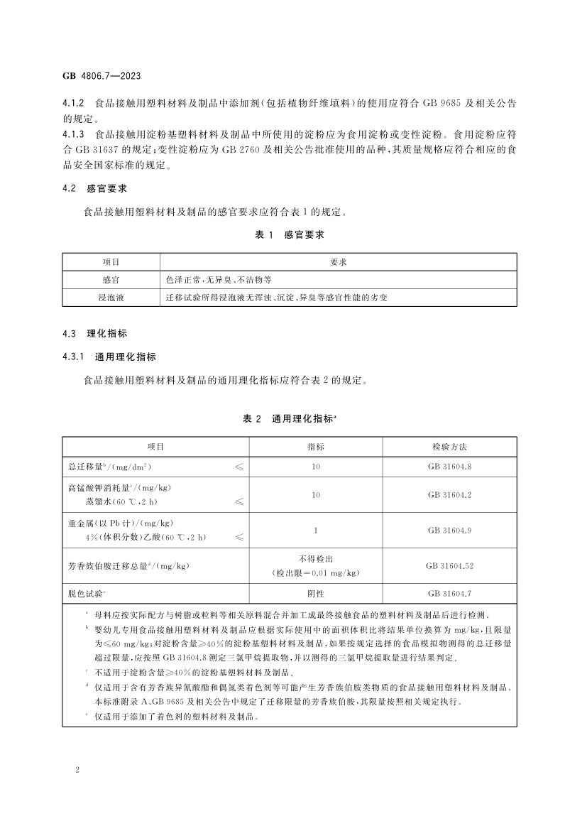食品接触用塑料材料及制品GB4806.7-2023第4页