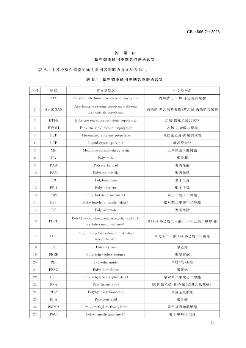 食品接触用塑料材料及制品GB4806.7-2023第33页