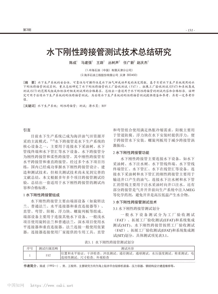 水下刚性跨接管测试技术总结研究第1页