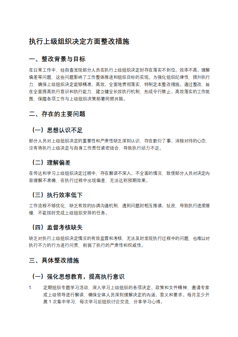 执行上级组织决定方面整改措施第1页
