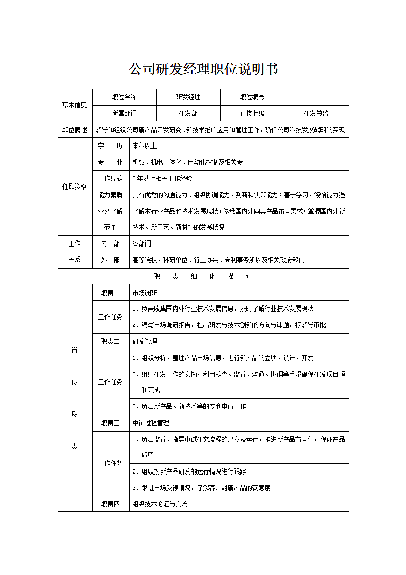 公司研发经理职位说明书.docx第1页