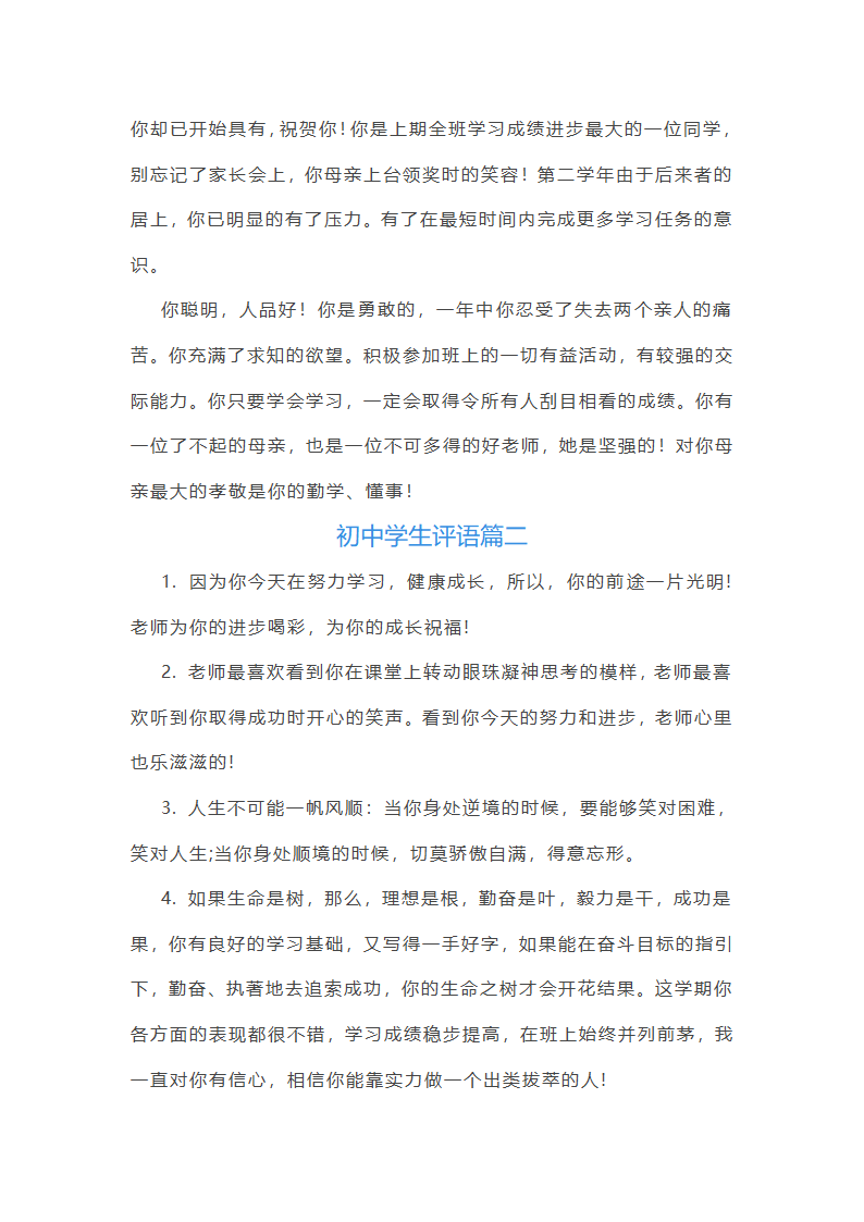 202_年初中学生评语(14篇)第5页