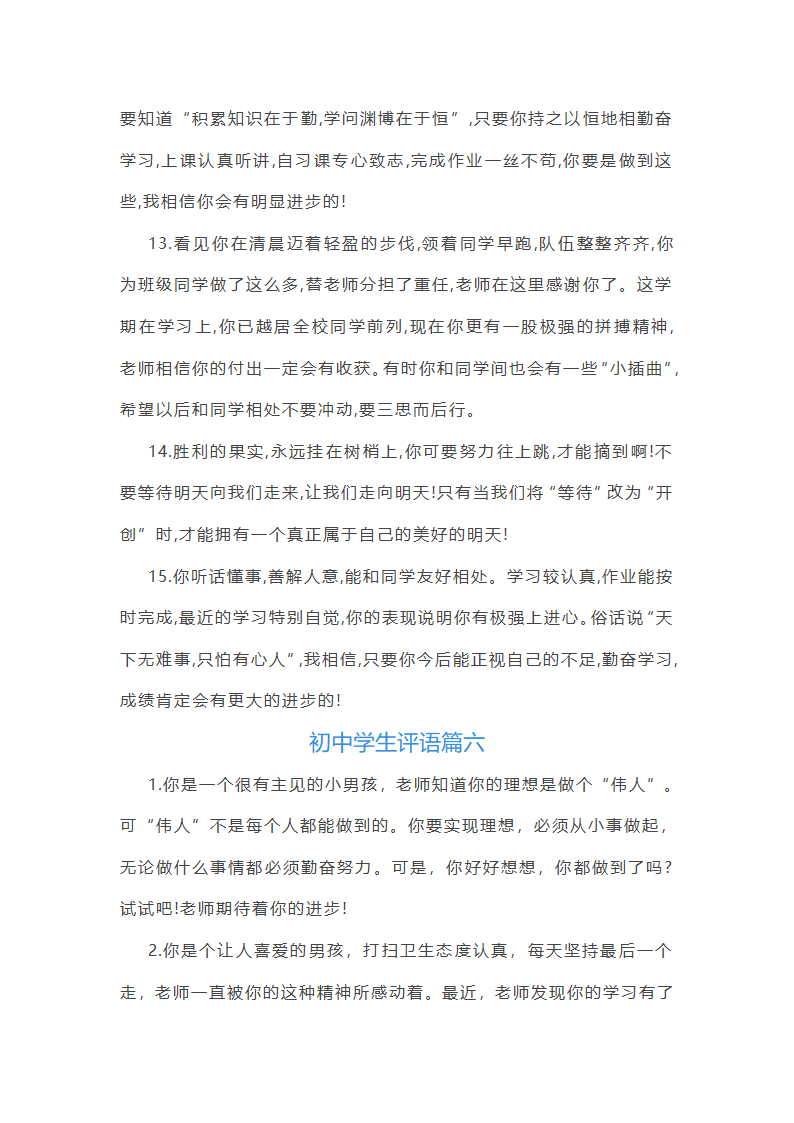 202_年初中学生评语(14篇)第16页