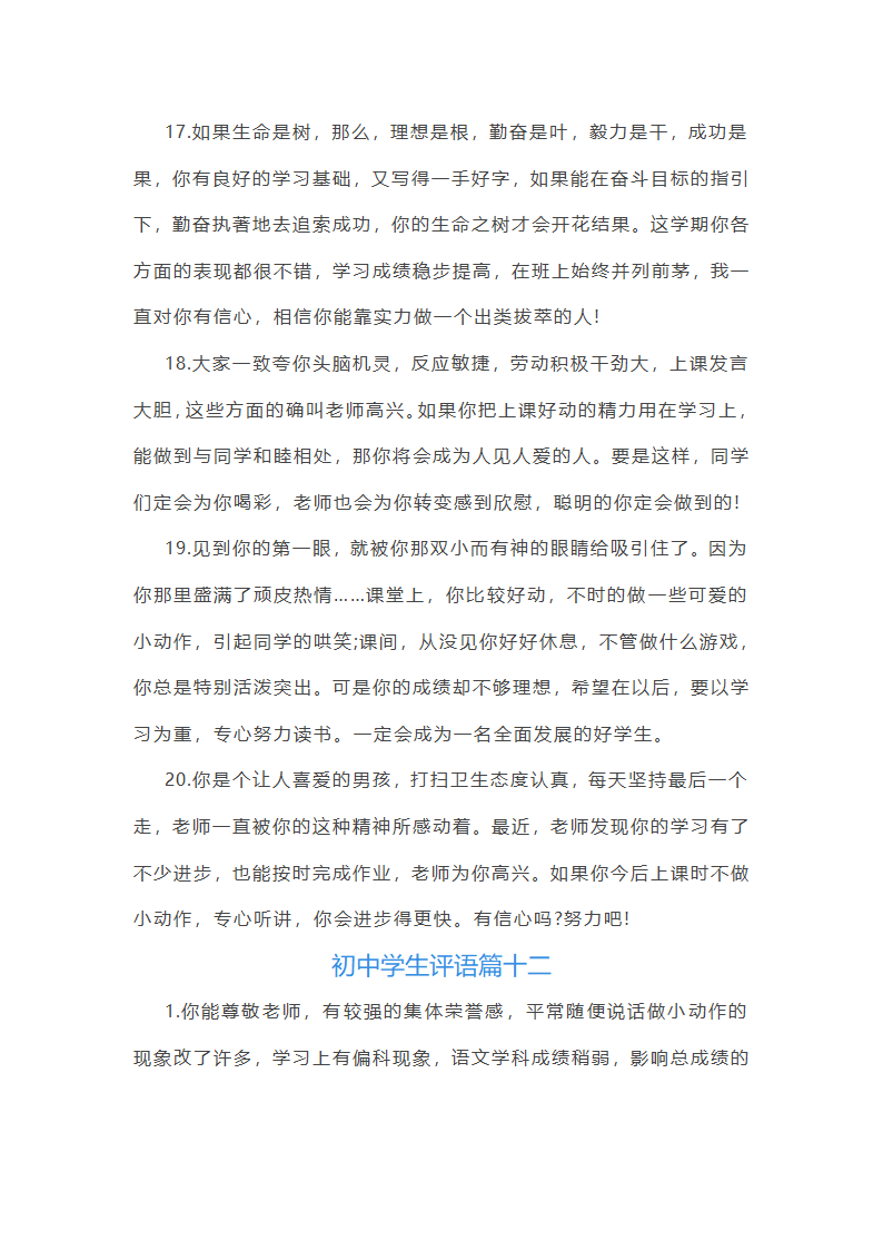 202_年初中学生评语(14篇)第35页