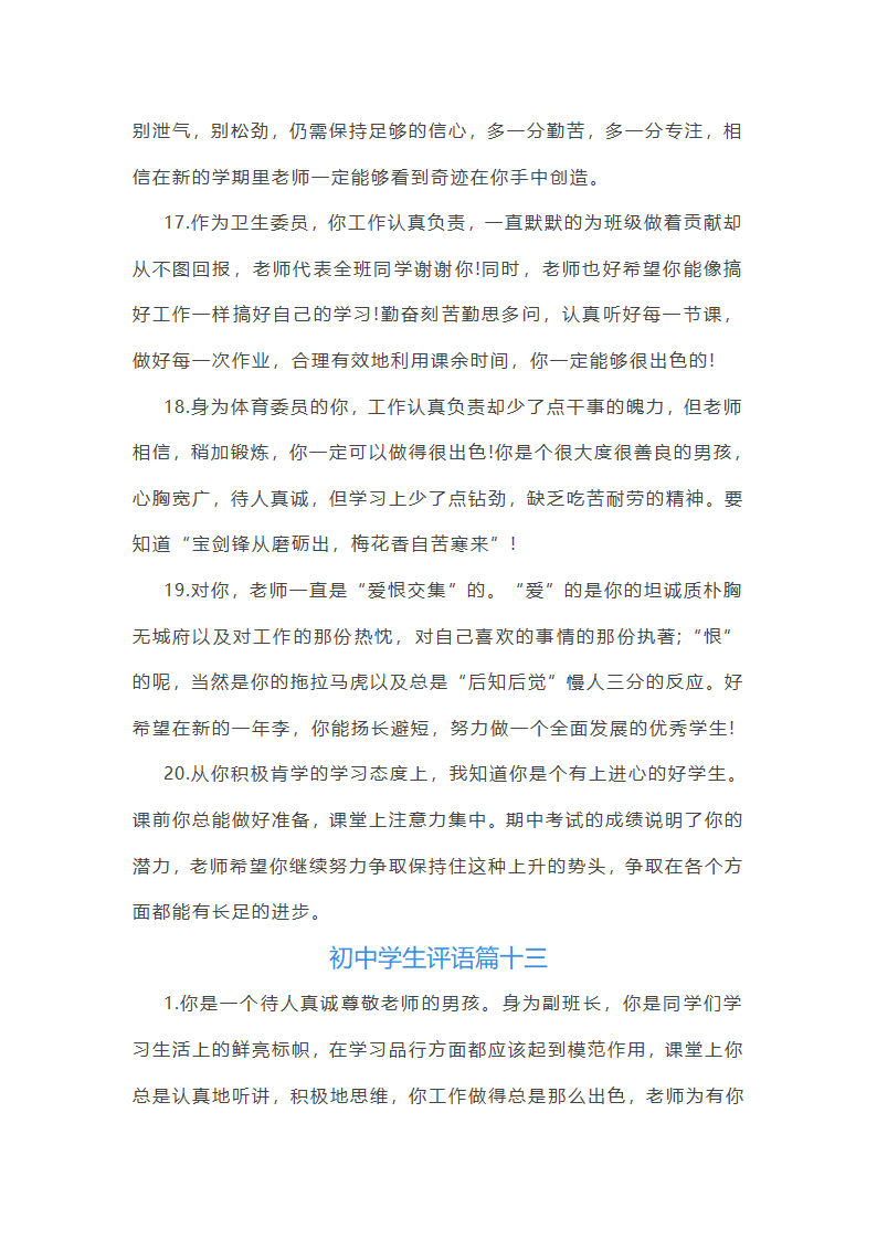 202_年初中学生评语(14篇)第39页