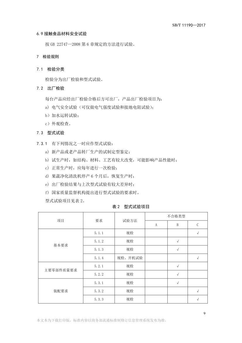 果蔬净化清洗机SBT11190-2017第9页
