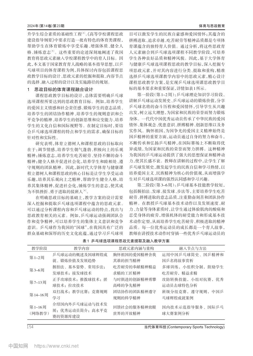 大学乒乓球选项课程思政教学方案设计第2页