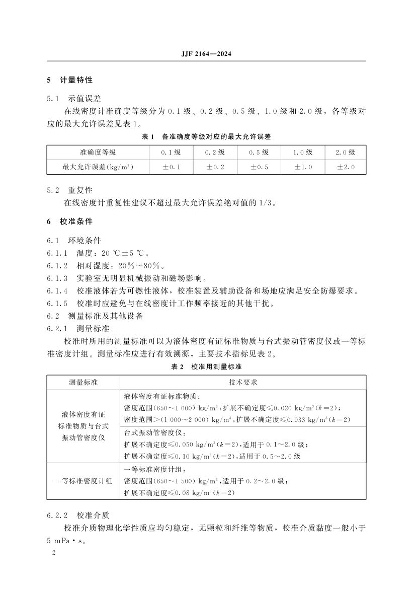 在线振动管液体密度计校准规范JJF2164-2024第7页
