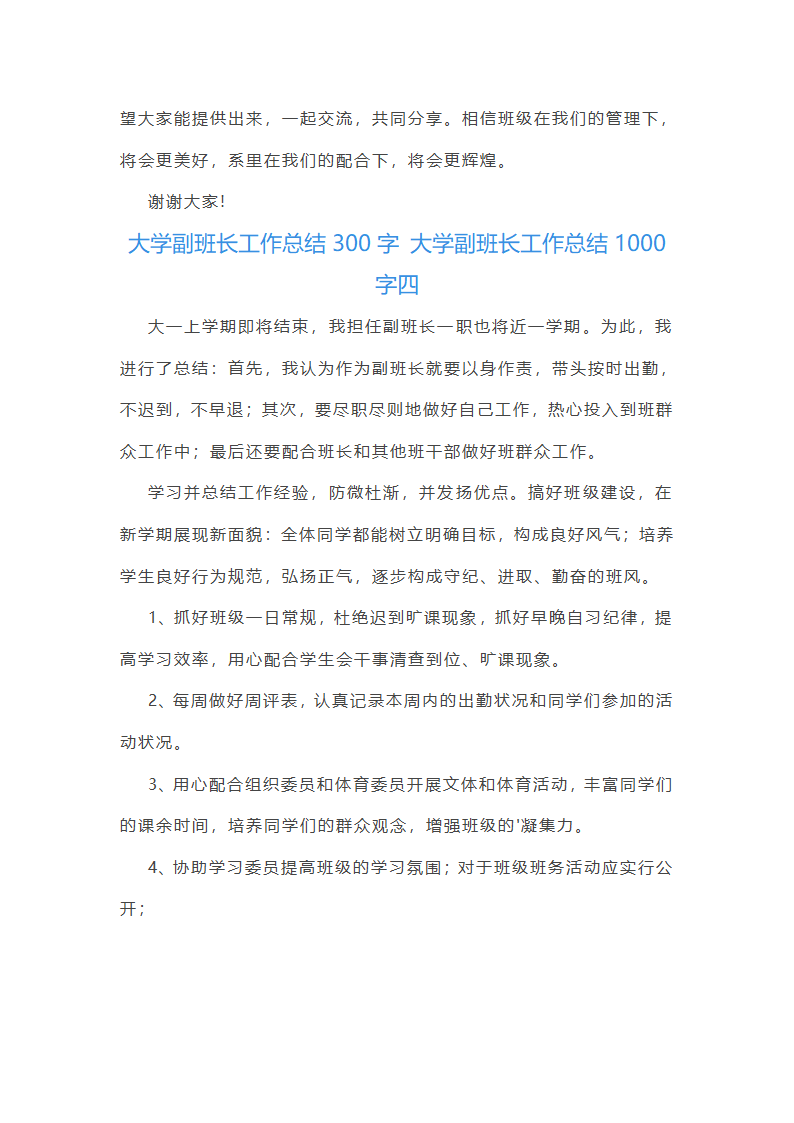 大学副班长工作总结1000字第8页