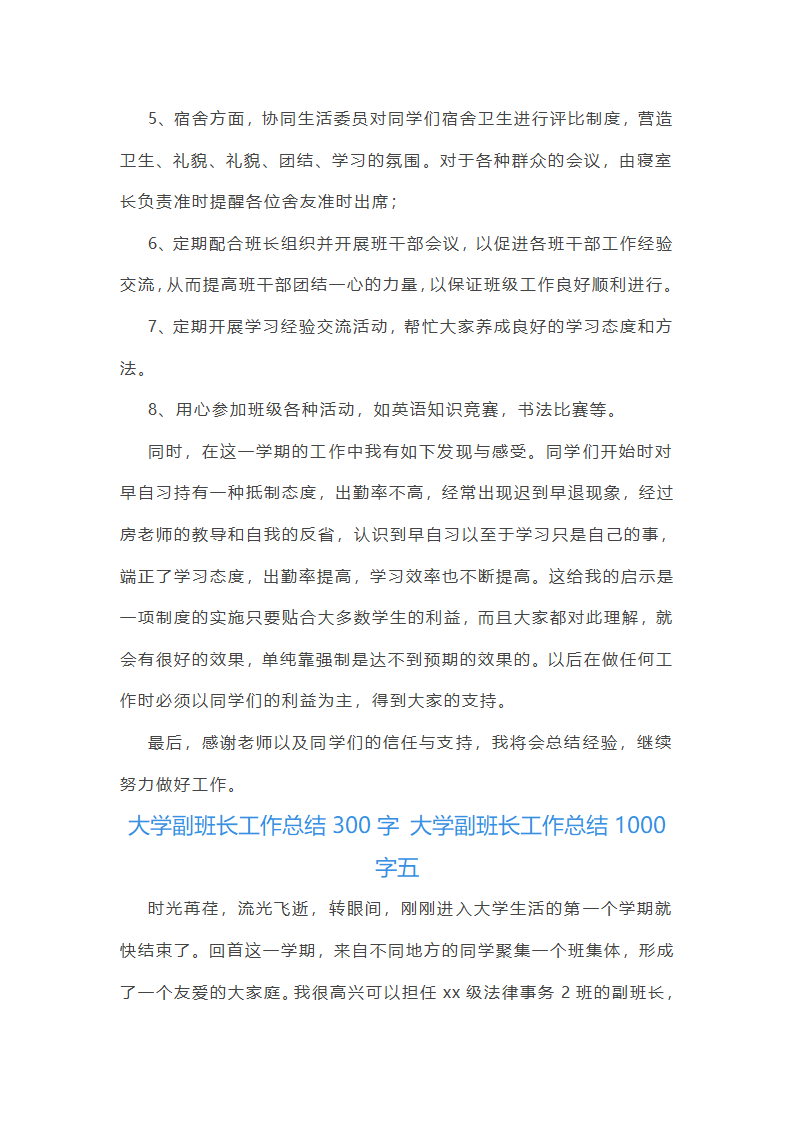 大学副班长工作总结1000字第9页