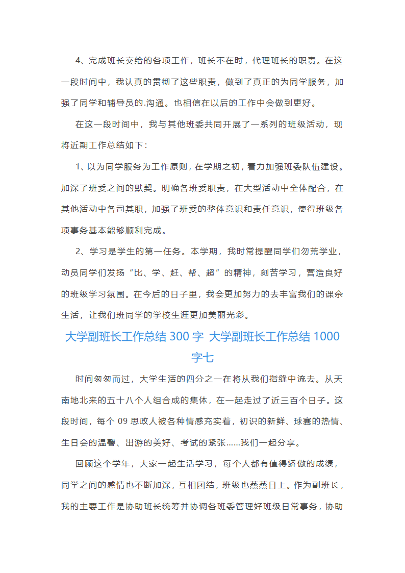 大学副班长工作总结1000字第12页
