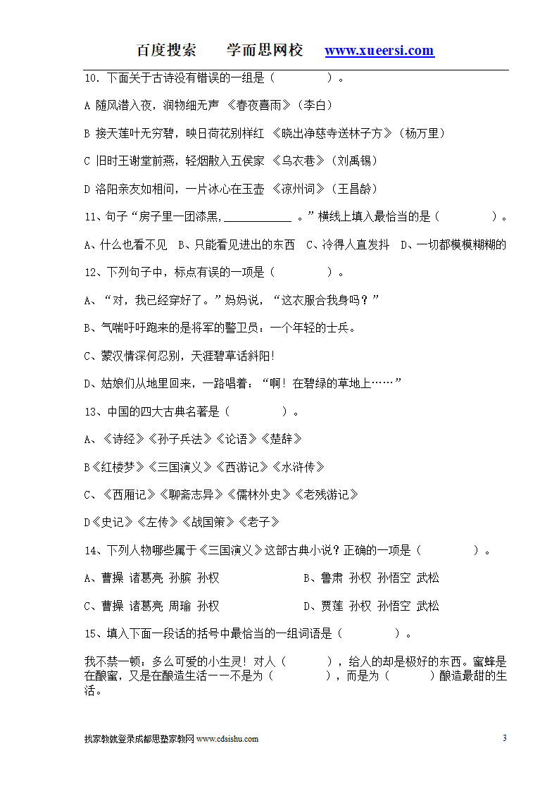 小升初语文试题第3页