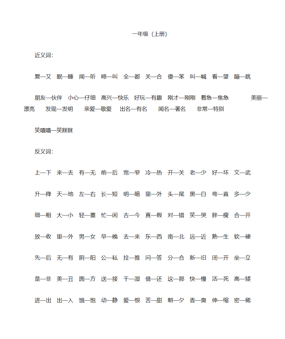近反义词表