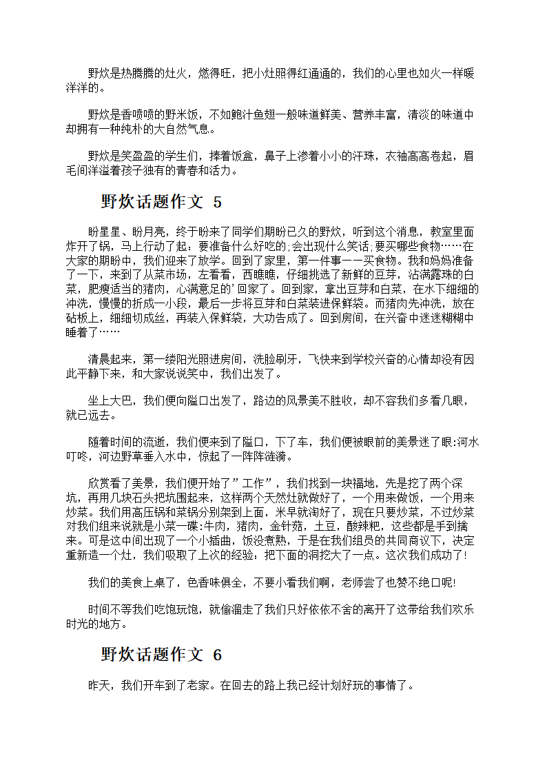 野炊话题作文第4页