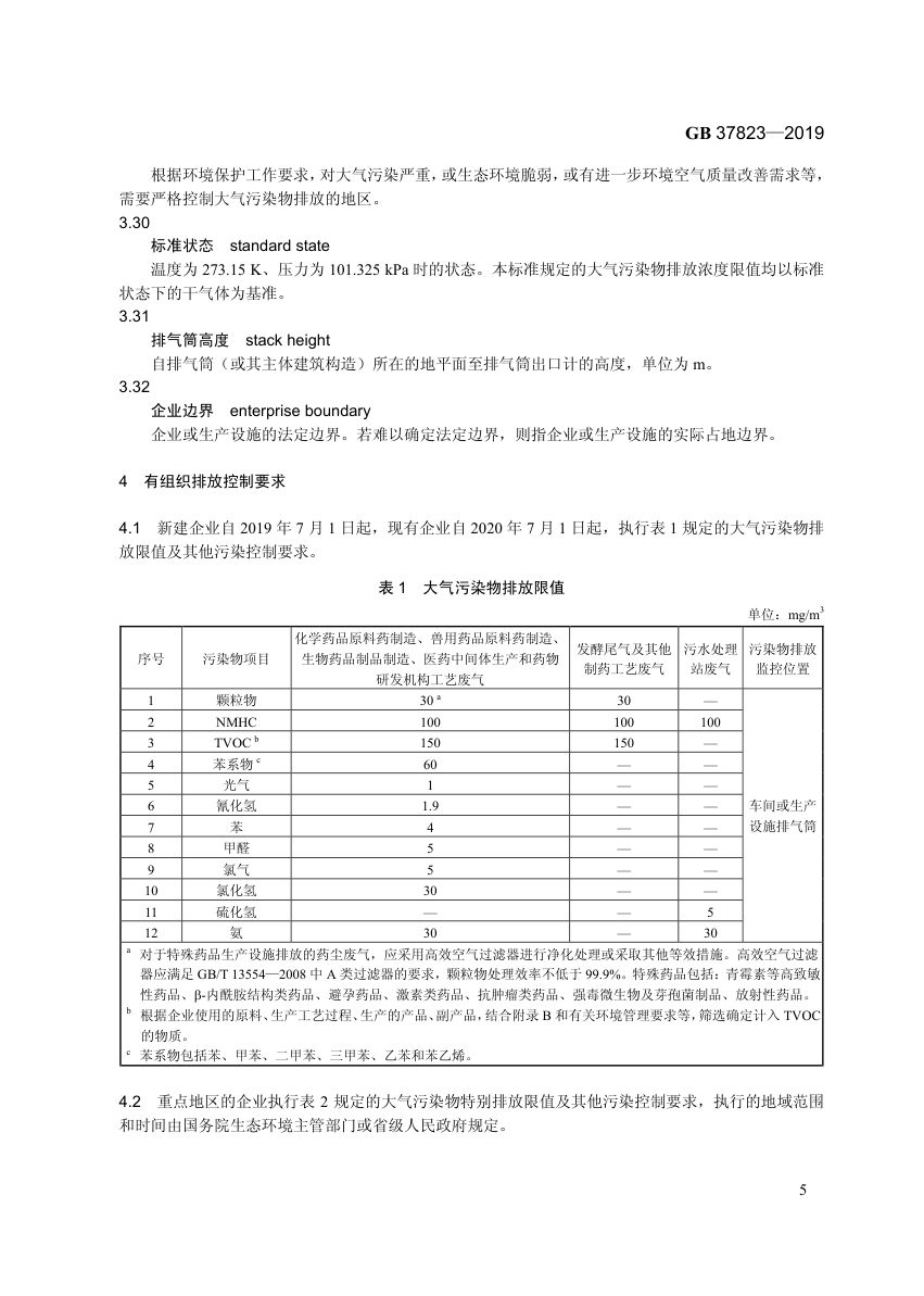制药工业大气污染物排放标准GB37823-2019第8页