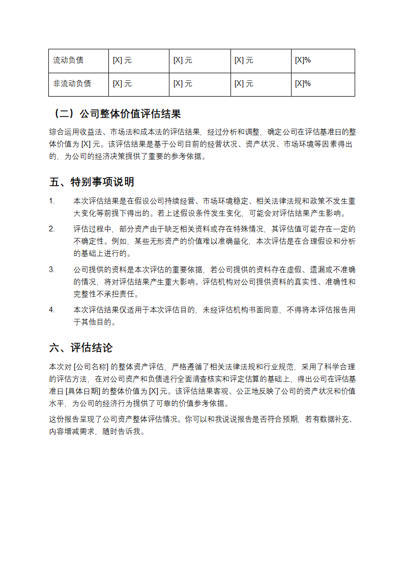 公司整体资产评估报告第4页