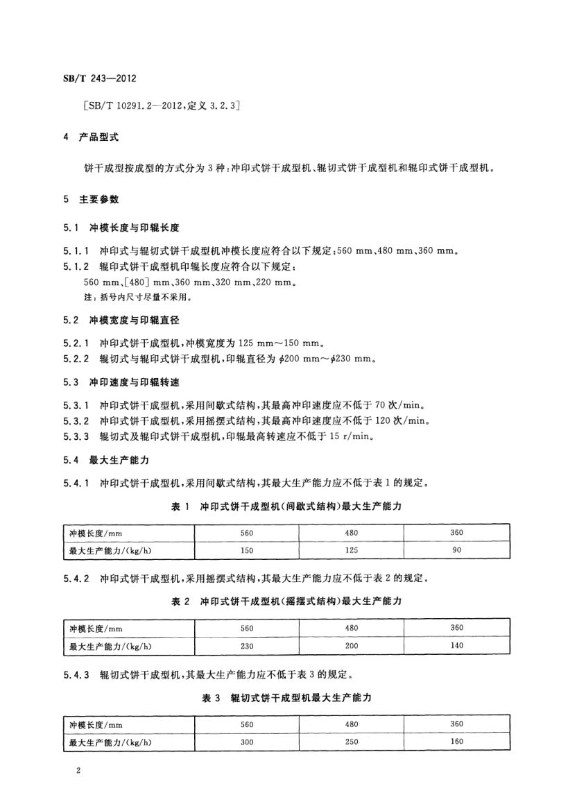 饼干成型机型式与主要参数SBT243-2012第5页
