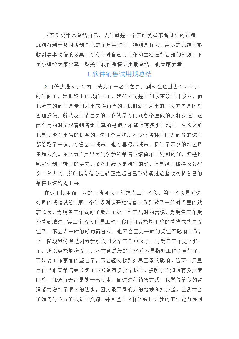 软件销售试用期总结范文