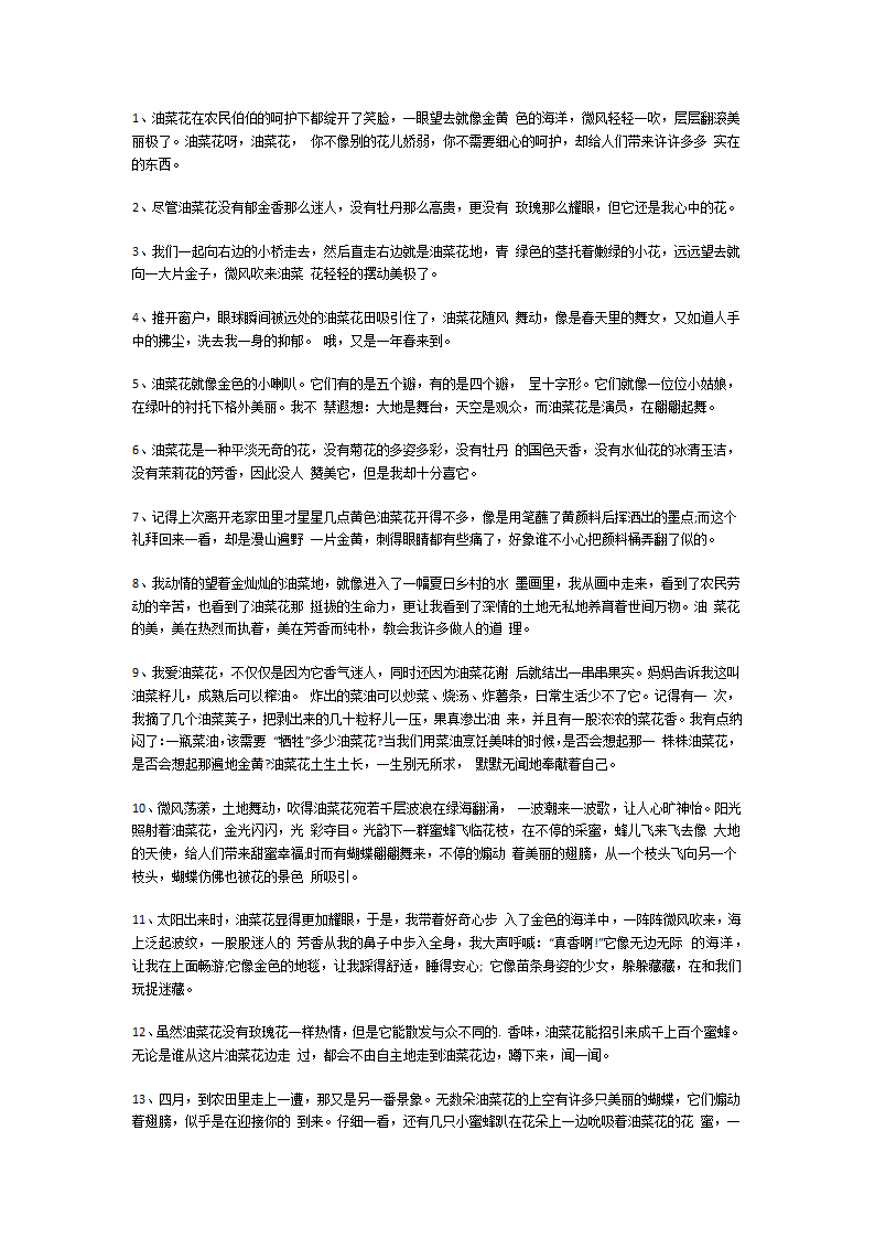描写油菜花优美句子第6页