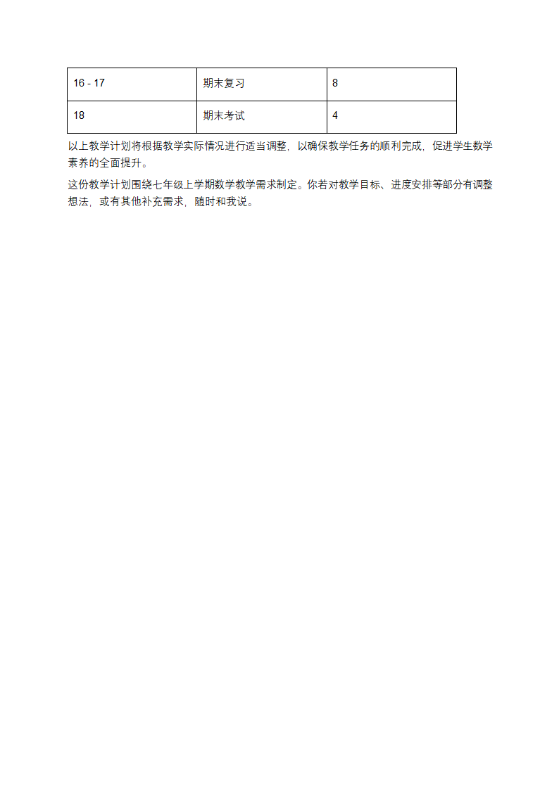 七年级数学教学计划第一学期第4页