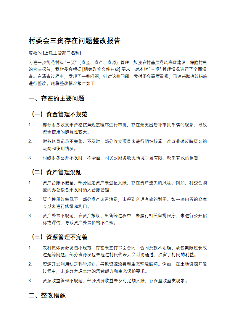 村委会三资存在问题整改报告第1页