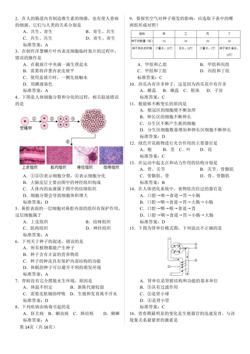 2025年八年级下册生物结业考试知识点第14页
