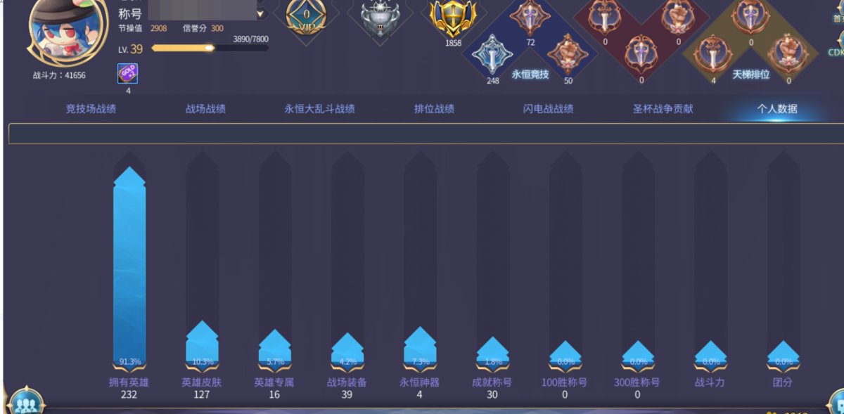 巨人纯jjc号，121皮肤，基本全英雄（除了几个限定），【自主截图】