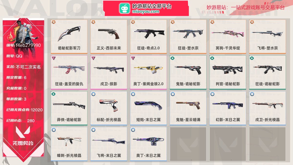 等级44 段位白银II 刀皮数量1 枪皮数量20 限定6 尊爵3 已用无畏点券12020 已用R点280